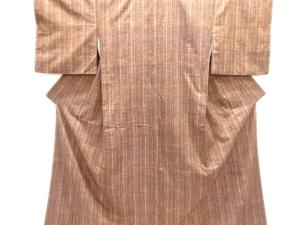 縞織り出し手織り紬着物